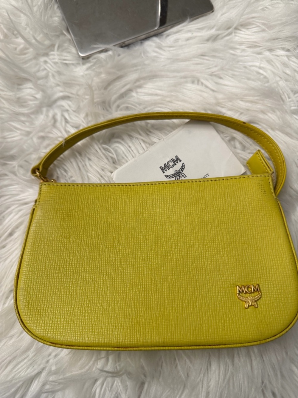 MCM Yellow Leather Shoulder Bag with Gold Logo